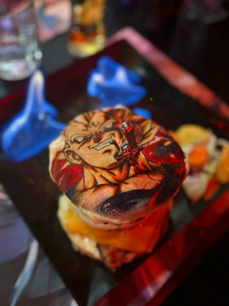 Burger Majin Vegeta avec flammes bleues